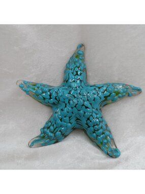 Murano Style Glass Starfish Figurine Turquoise Green Art Glass Paperweight 6.5"